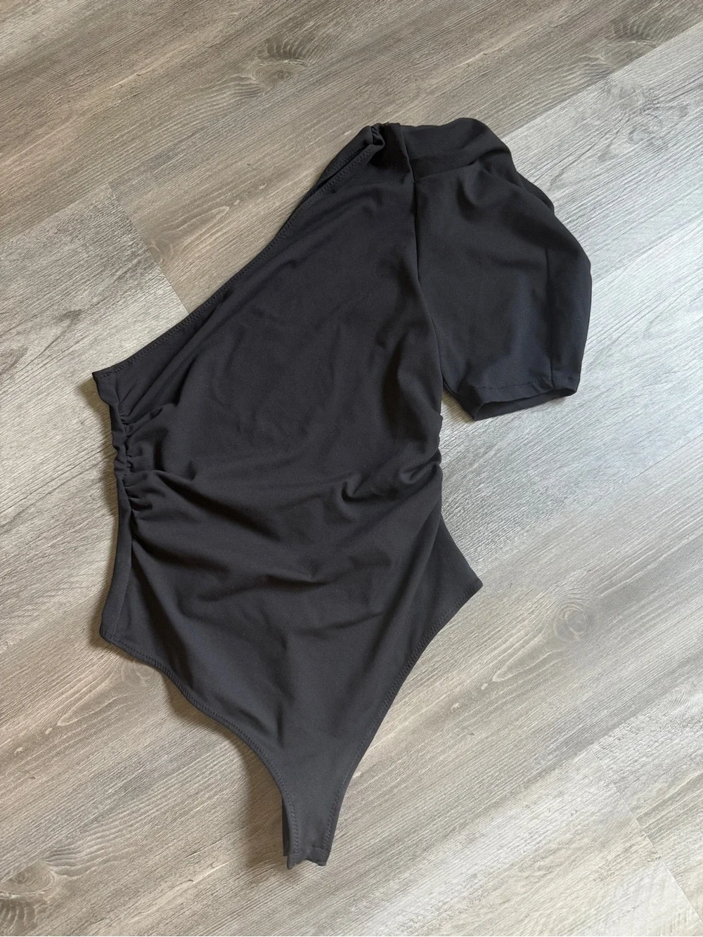 Free People One Shoulder Puff Sleeve Black Bodysuit Small Stretchy